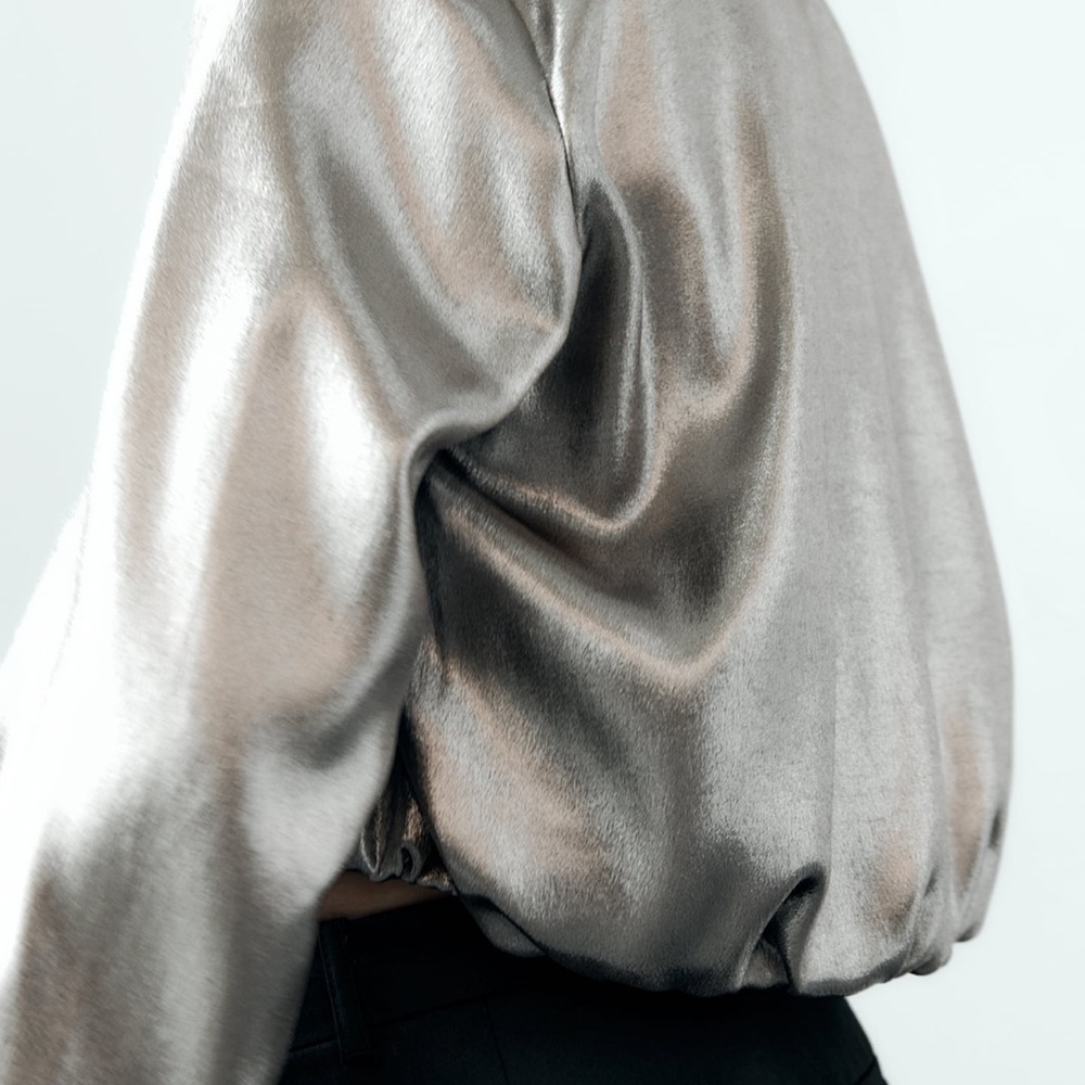 ZARA SATIN EFFECT FOIL BOMBER jacket bloggers favorite - Picture 9 of 13